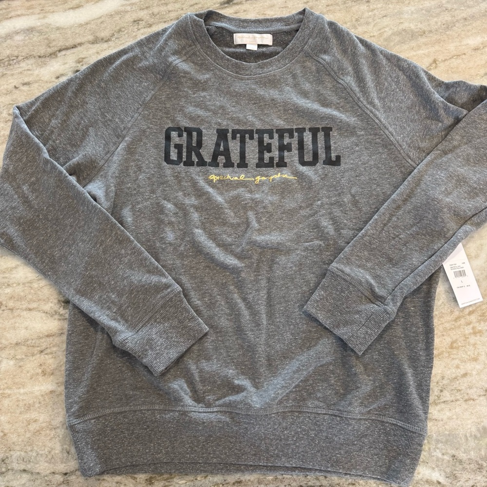 NEW Spiritual Gangster GRATEFUL Crewneck Sweatshirt, Grey, Large